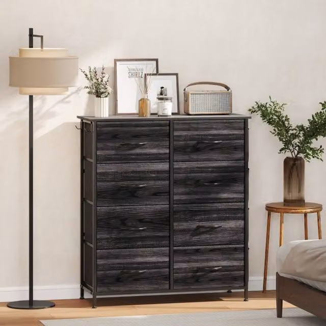 STILVORA Modern 8 Drawer Chest of Drawers with Matt Black Metal Frame