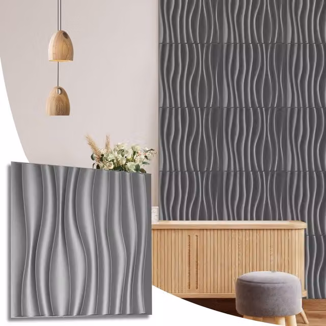 NOVECRAFTO Silver Waves 3D PVC Wall Cladding Panels, W: 50 cm x H: 50 cm, Pack of 10