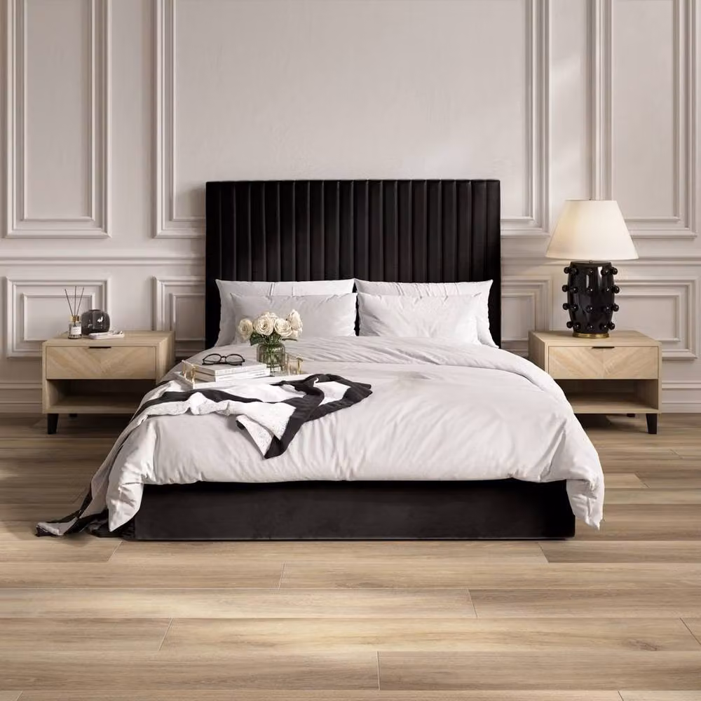 Lemon Pavilion Furniture Berlin Tall Ottoman King Size Bed Frame, Black Velvet, W/D/H: 180 x 200 x 168.5 cm – 4