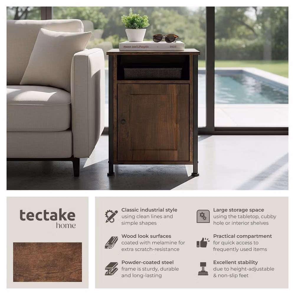 tectake Blackburn Industrial Bedside Table in Brown and Black – 2