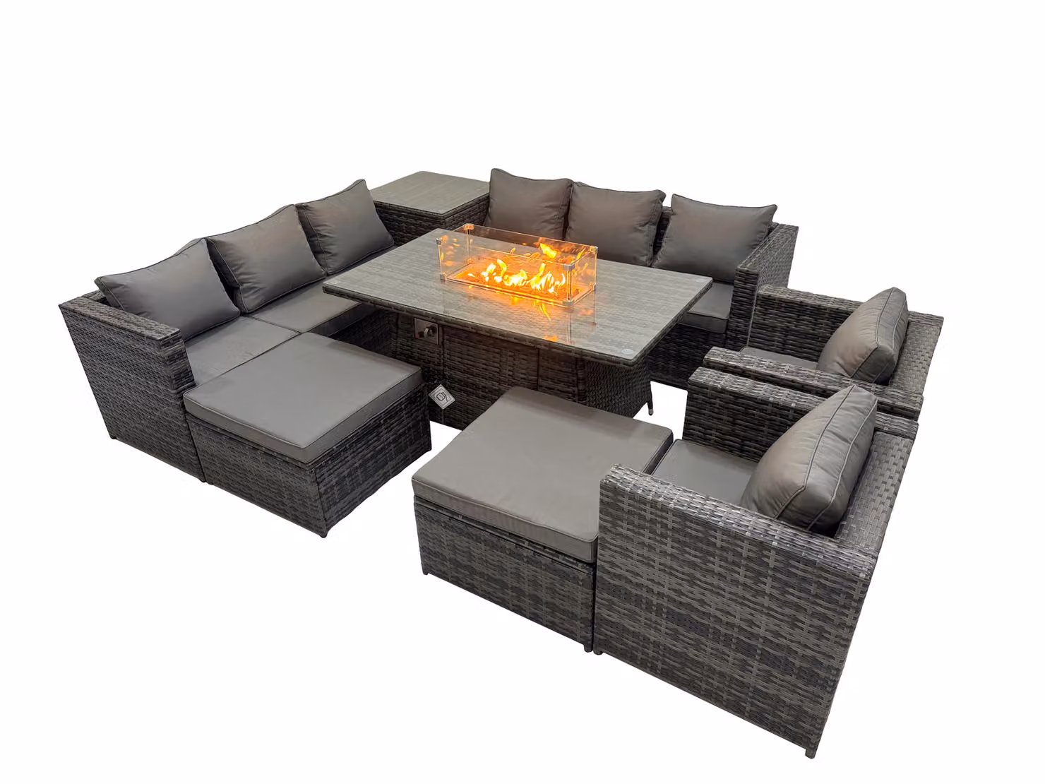 Fimous 10 Seater Modern Rattan Garden Furniture Set in Dark Grey with Upholstered Cushions, Side Table and Ottoman – 2