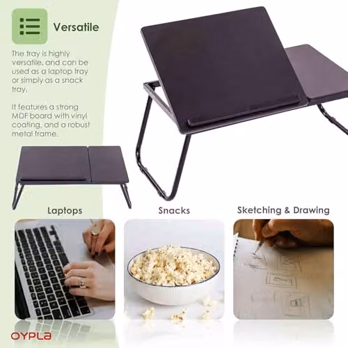 Oypla Black Portable Folding Laptop Desk with Tilting Top and Metal Frame – 3