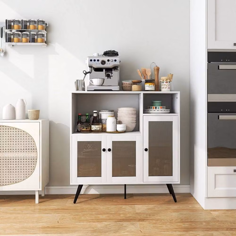 Kelvenix Industrial White Matt Wooden Buffet Sideboard for Kitchen, Dining Room or Living Room – 2