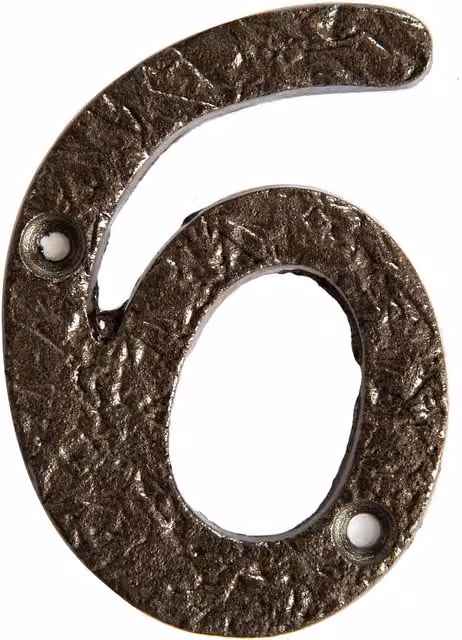 Hammer and Tongs Rustic Iron Number 6 Wall Numeral in Grey, Height: 7.5 cm