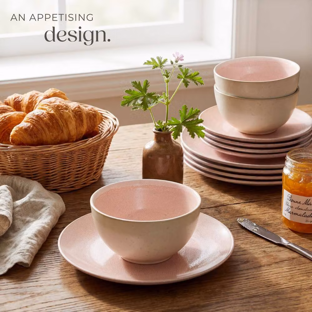 tectake Mare Glazed Stoneware Dinner Set for 6 People in Pink – 5