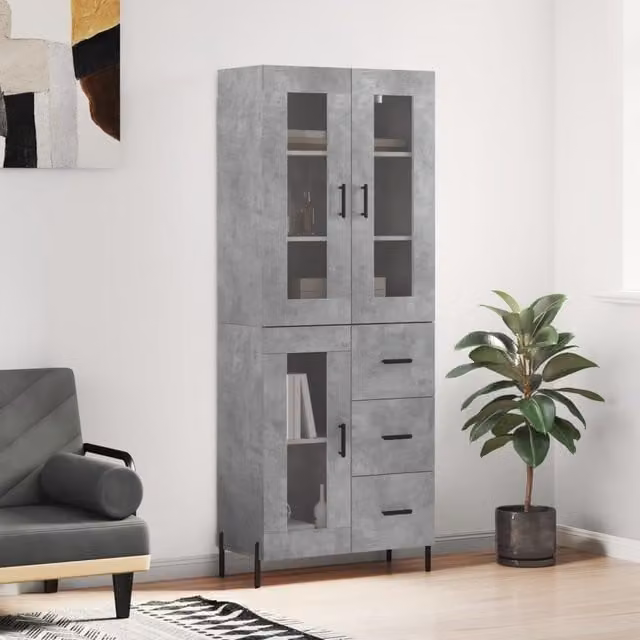 Berkfield Home Highboard in Concrete Grey, W: 69.5 cm, D: 34 cm, H: 180 cm