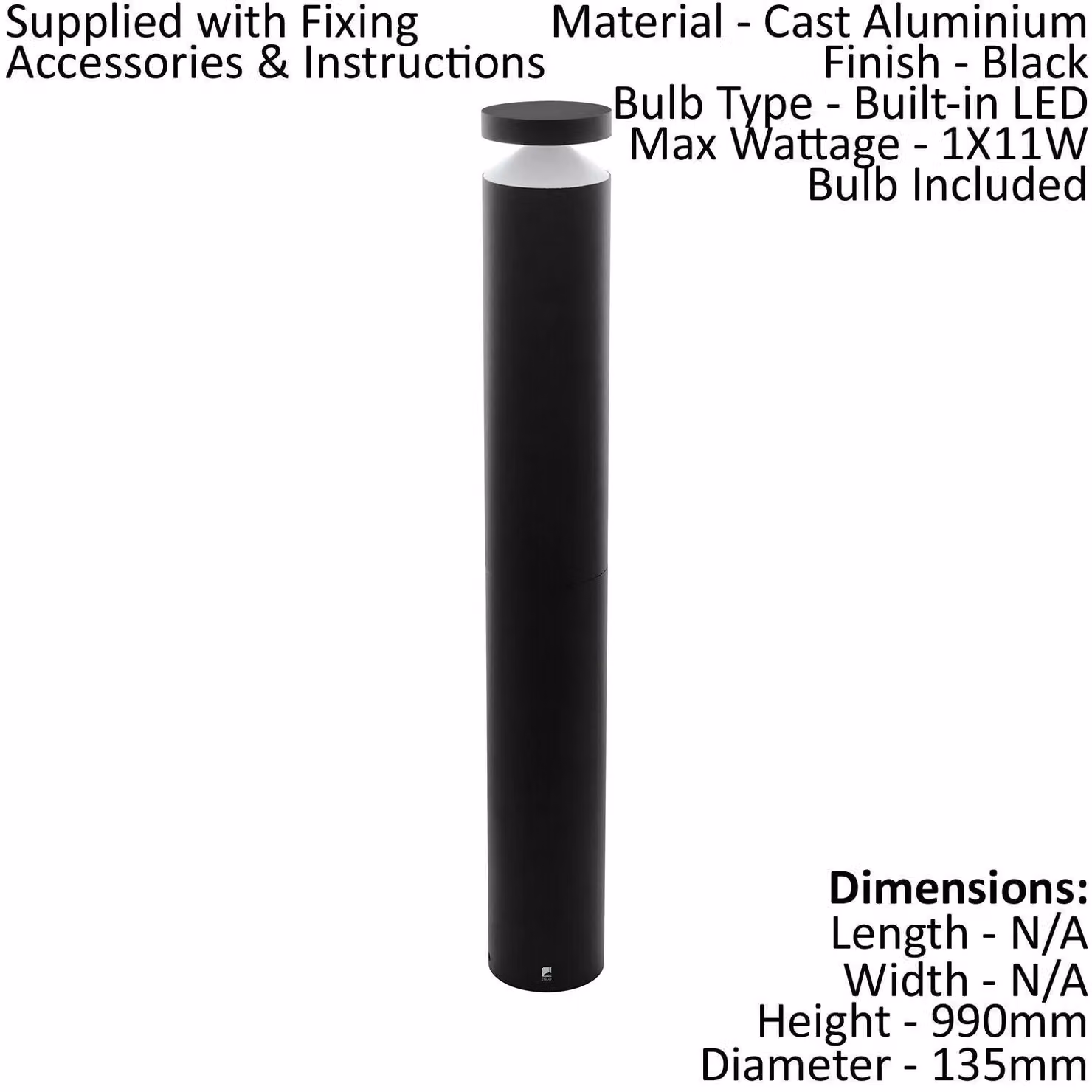 Loops 2 Pack Black Cast Aluminium IP44 Outdoor LED Bollard Lights – 2