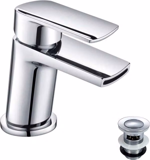 Nes Home Centa Modern Waterfall Basin Mono Mixer Tap with Pop Up Waste in Silver Chrome – 1