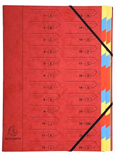 Exacompta Red Stapled Spine Multipart File with 24 Multicoloured Tabs for A4 Documents – 1