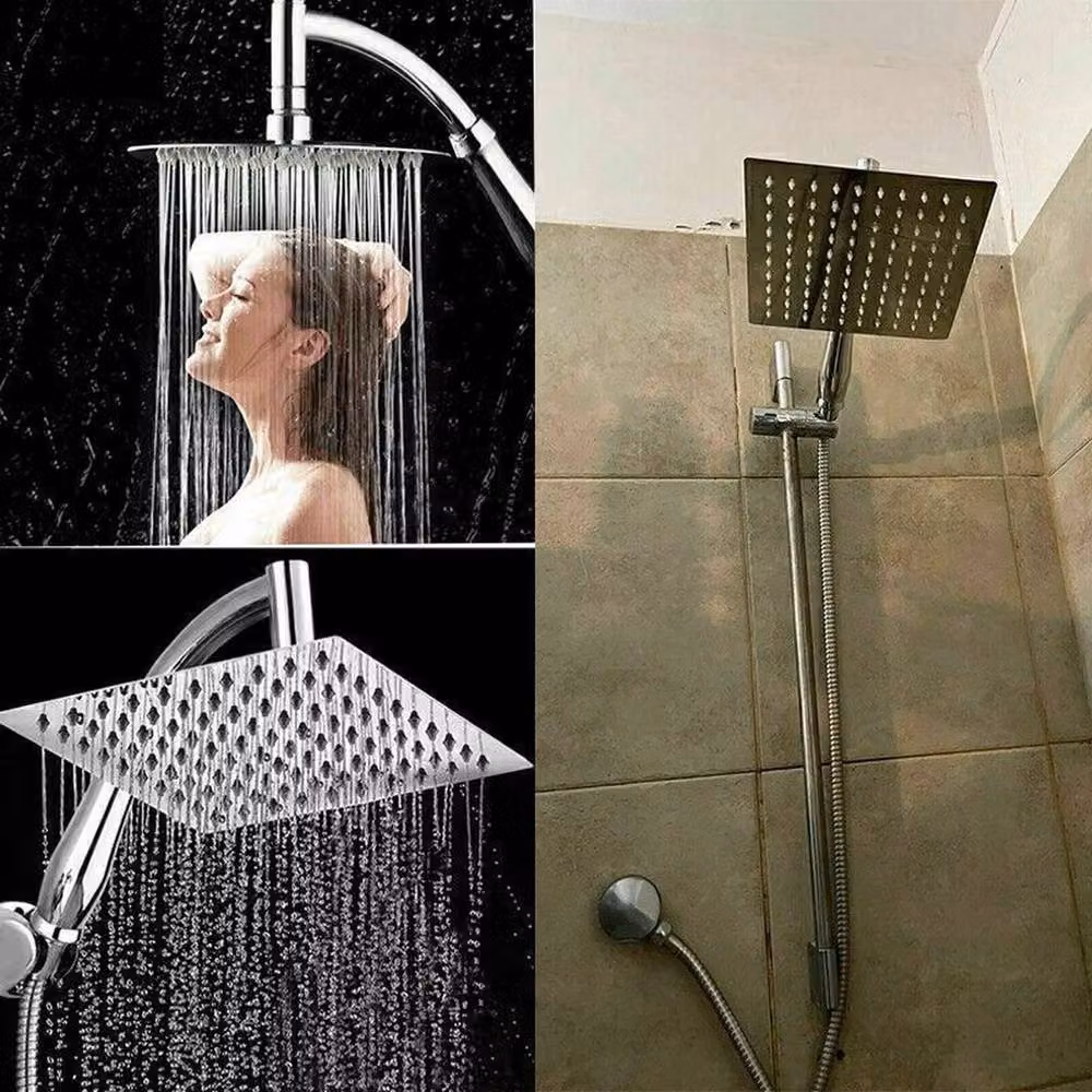 NESTLUNE High Pressure Large Square Stainless Steel Shower Head in Silver, W: 20.32 cm – 5