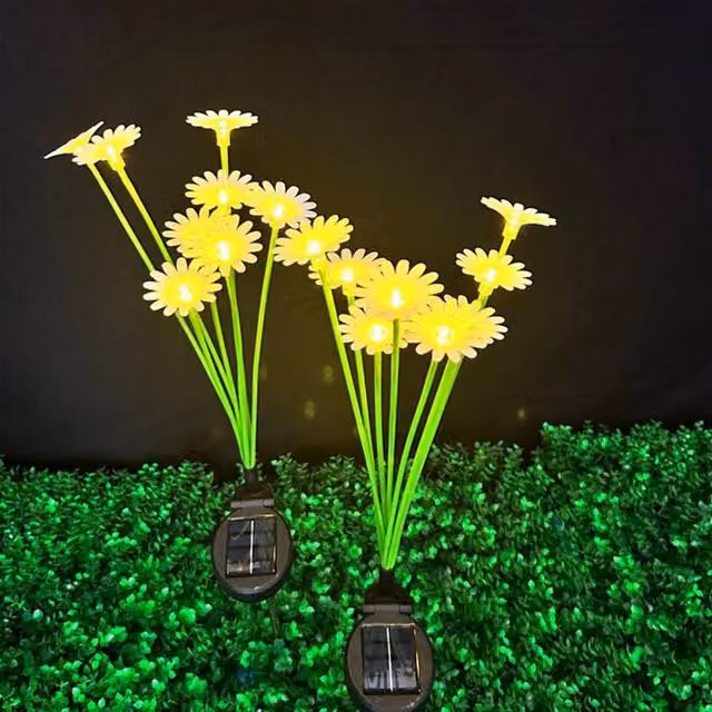 Quipulse Solar Garden Stake Decor Lights with 6 Daisy and Sunflower Heads in Multicolour, White and Yellow with Warm White Light