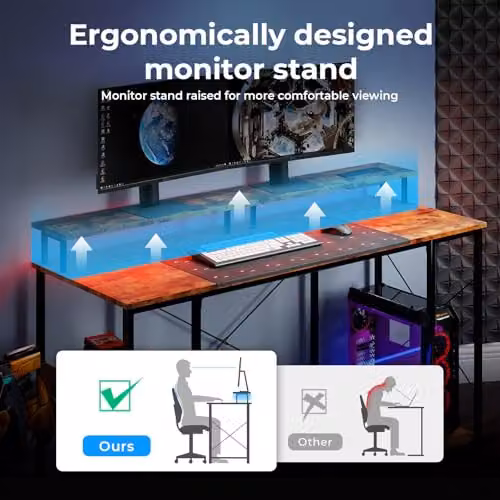 Levede Black Gaming Desk with Monitor Shelf and Storage Shelves, W: 140 cm, D: 50 cm, H: 86.5 cm – 4