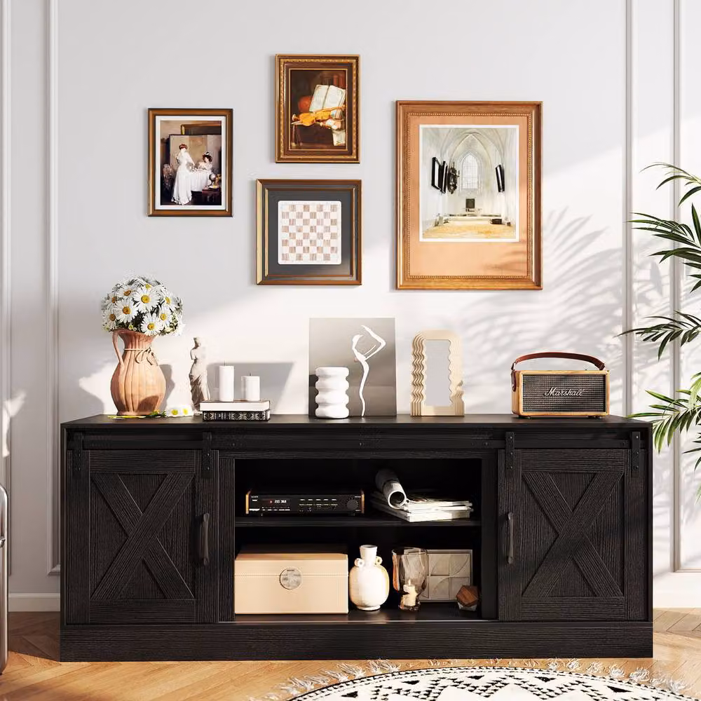 Costway Black Wooden TV Stand Cabinet and Media Entertainment Centre for up to 70 Inch TVs – 9