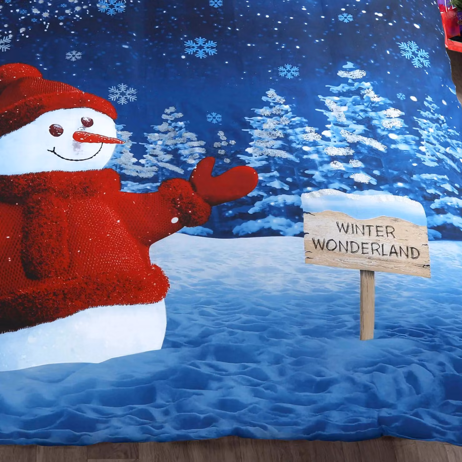 Velosso Glitter Snowman Printed Cotton Rich Duvet Cover and Pillowcase Set, Multicolour, W/H: 200 x 200 cm, Pillowcase: 50 x 75 cm – 2