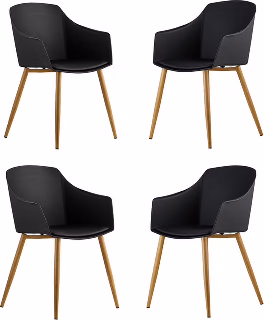 Life Interiors Eden Set of 4 Plastic Dining Chairs with Padded Synthetic Leather Cushions in Black and White