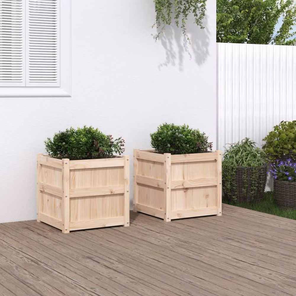 Berkfield Home Garden 2-Piece Solid Wood Pine Planter Set in Beige – 2