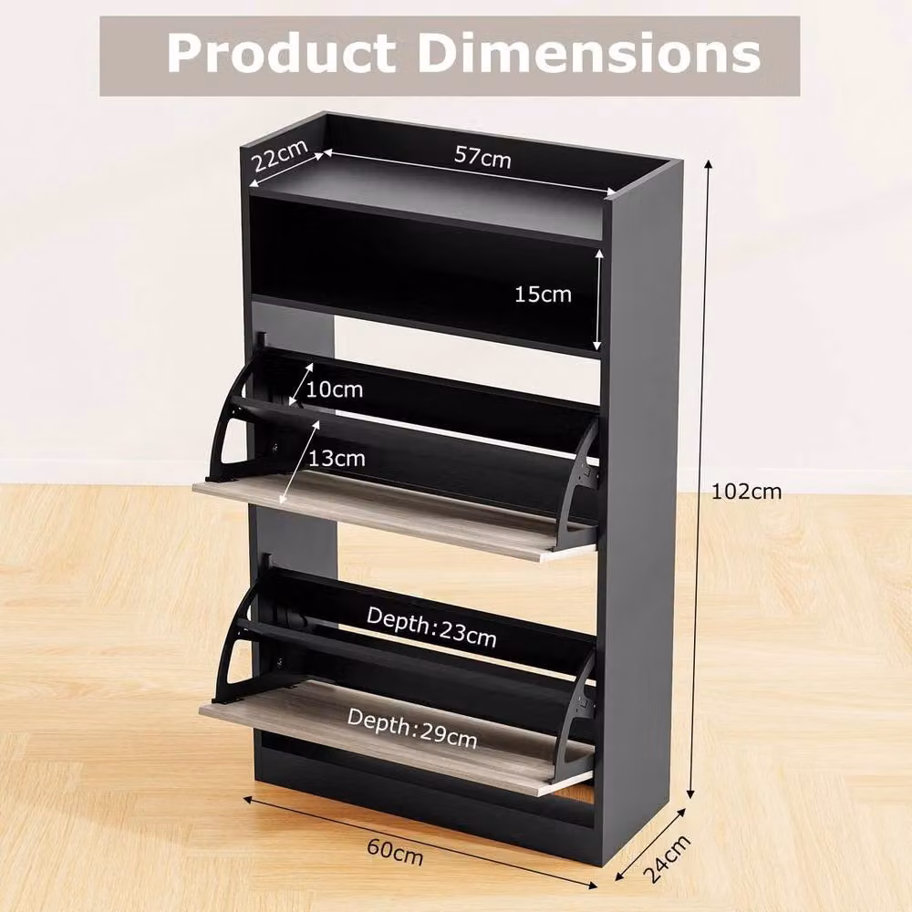 KORVIXA Modern Slim Narrow Shoe Cabinet with Hinged Doors and Open Shelves, Multicolour, W/D/H: 100 x 2 x 100 cm – 2