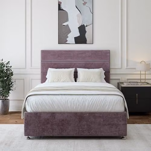 Bedmaster Naples Velvet Divan Bed Base with Lined Headboard, Mauve, W/D/H: 90 x 190 x 45 cm