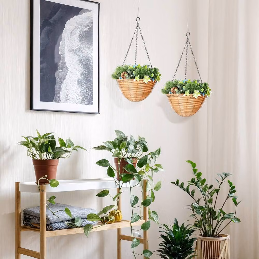 STILVORA Pack of 2 Hanging Planters with Mixed Green and Blue Faux Plants – 6