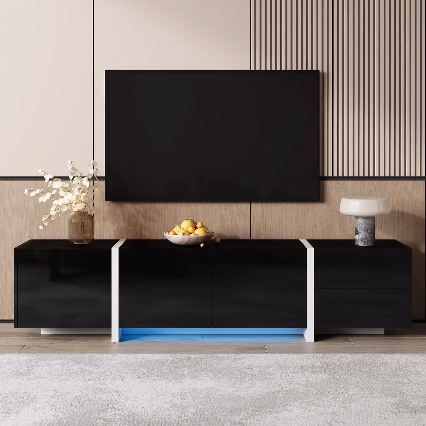 Matteo Modern High-Gloss TV Cabinet in Black and White – 2