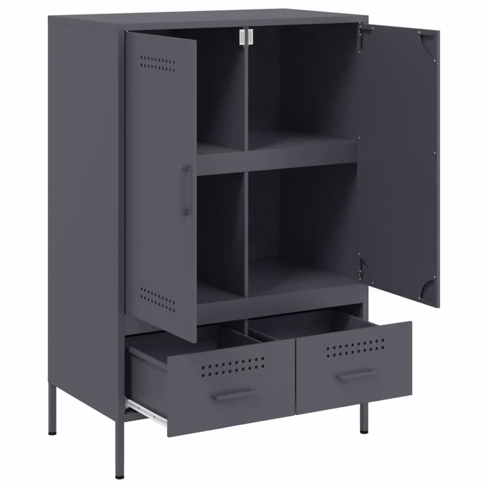 Berkfield Home Anthracite Steel Highboard in Charcoal, W: 68 cm, D: 39 cm, H: 101.5 cm – 4