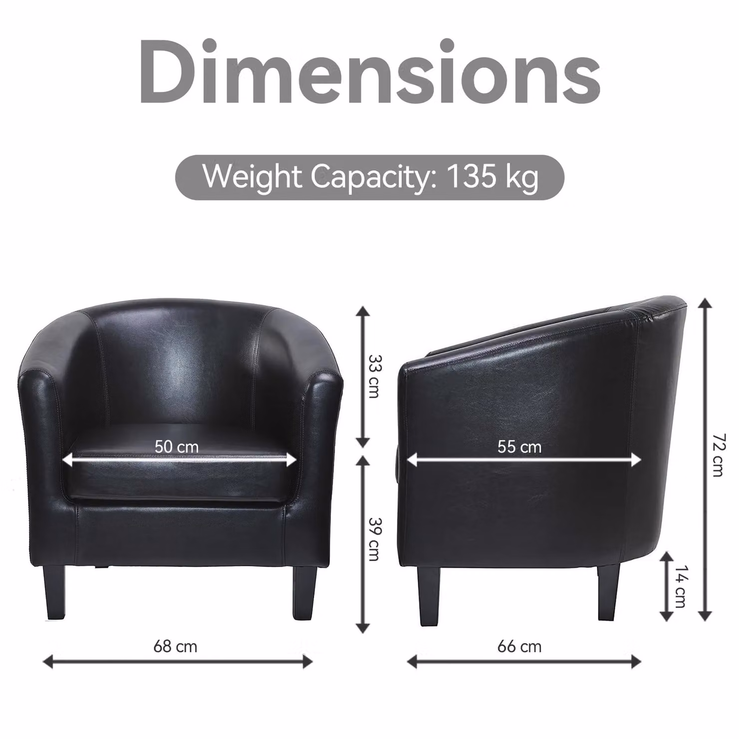 MCC Direct Black Faux Leather Retro Tub Armchair with Solid Wood Frame – 5