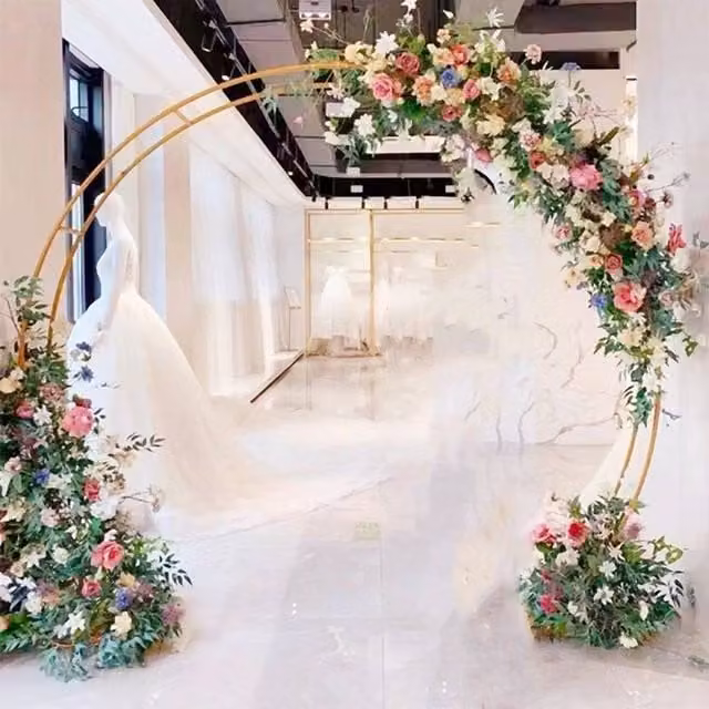 EONLION Gold Metal Round Wedding Arch Freestanding Display Rack, Width: 100 cm