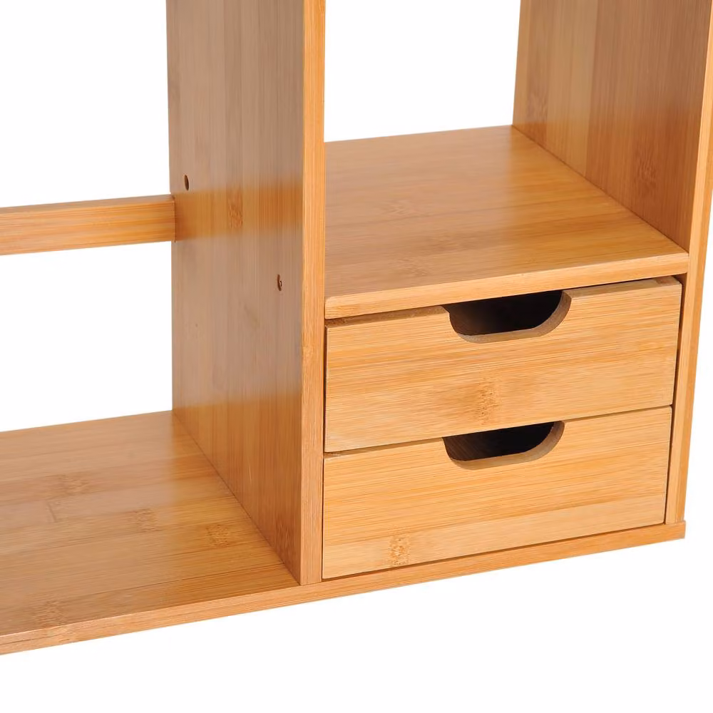 STILVORA Bamboo Desk Organiser with 2 Drawers and 2-Tier Rotating Storage in Beige – 3