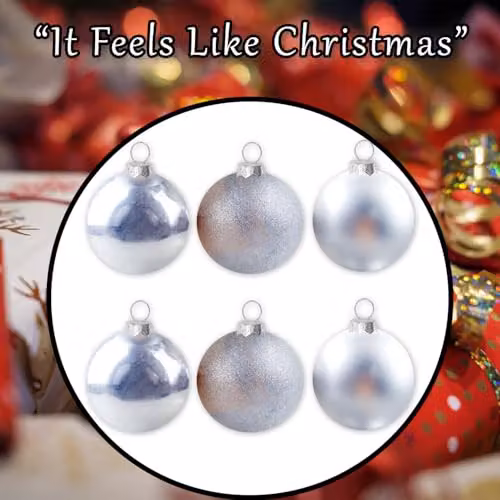 VFM e-Store Silver Round Christmas Bauble Hanging Tree Ornaments, Pack of 6, 6cm – 6
