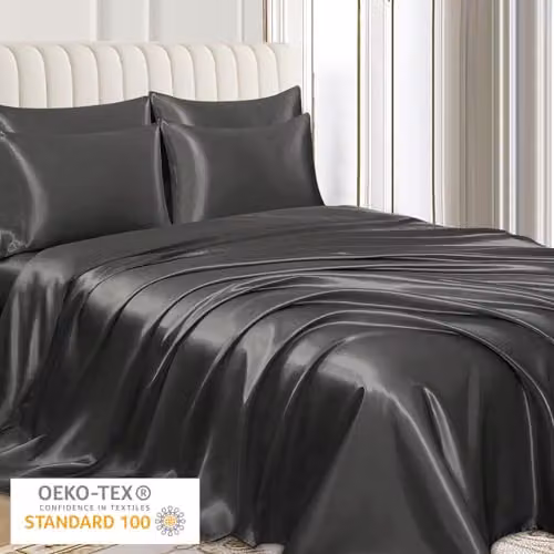 Pamposh Satin Silk Pillowcases 2 Pack in Charcoal with Envelope Closure, W/D/H: 50 x 75 x 0 cm – 2