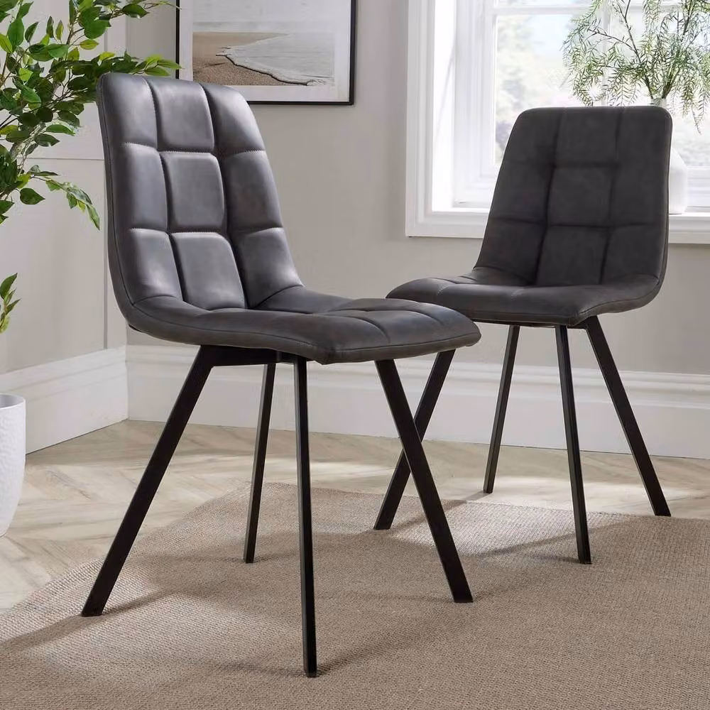 FORGEVIO Set of 2 Grey Fabric Dining Chairs with Black Metal Legs – 3