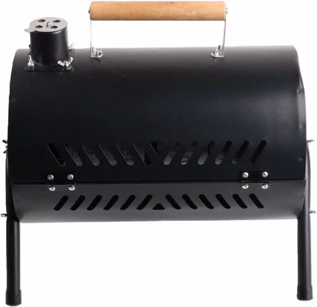 Ventryn Portable Stainless Steel Barrel BBQ with 2 Cooking Areas in Black, W/D/H: 42 x 40 x 29 cm