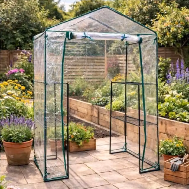 Marco Paul Heavy Duty Walk-In Greenhouse with 6 Shelves, Clear, W/D/H: 100 x 50 x 194 cm – 1