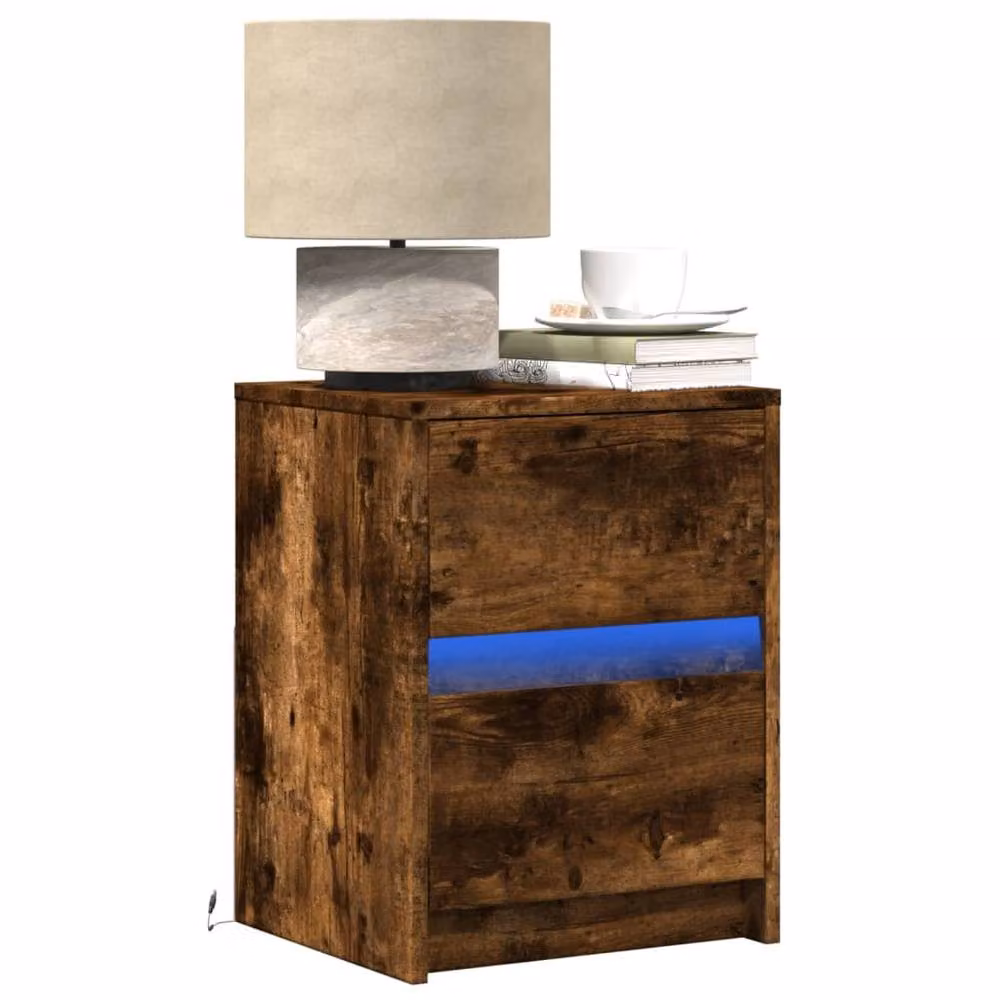 Berkfield Home Set of 2 Stylish Bedside Cabinets with Integrated LED Lights in Smoked Oak Brown – 2
