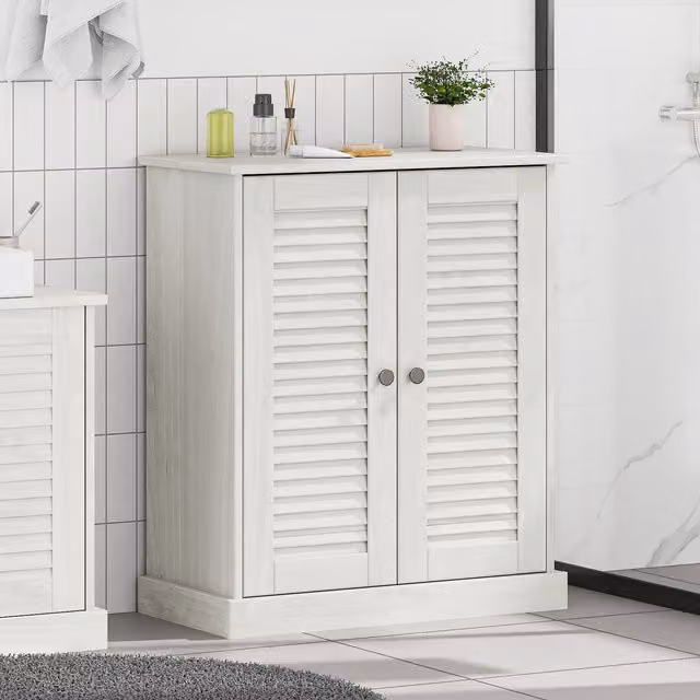 Berkfield Home White Solid Pine Wood Bathroom Storage Cabinet