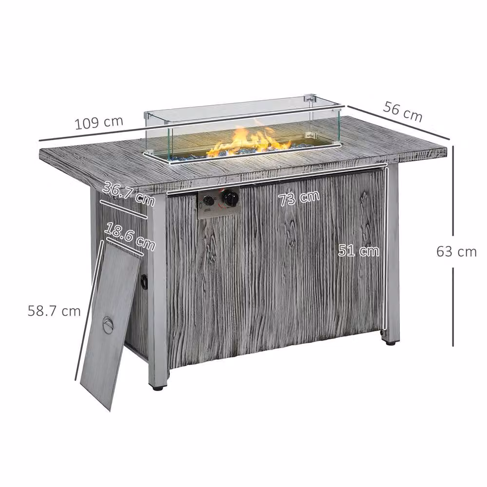Rolipo 50,000 BTU Gas Fire Pit Table with Glass Screen in Grey – 4