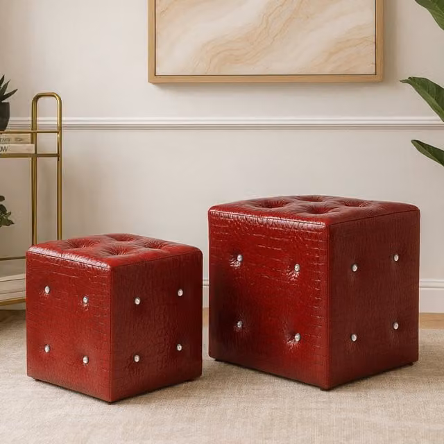 Interiors by Premier Red Crocodile Leather Effect Upholstered Cube Stool