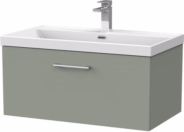 Balterley Pershall 1 Drawer Vanity and Thin Edge Basin, Reed Green, Width: 80 cm