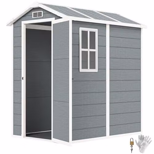 Outsunny Grey Plastic Garden Shed with Floor, Window and Lockable Single Door