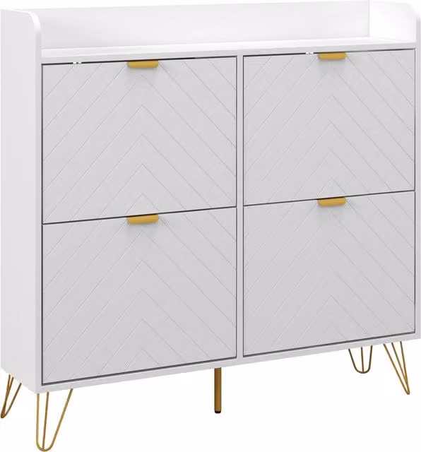 HOMCOM Narrow White Shoe Storage Cabinet with 4 Tilting Drawers and Adjustable Shelves for 16 Pairs of Shoes – 1