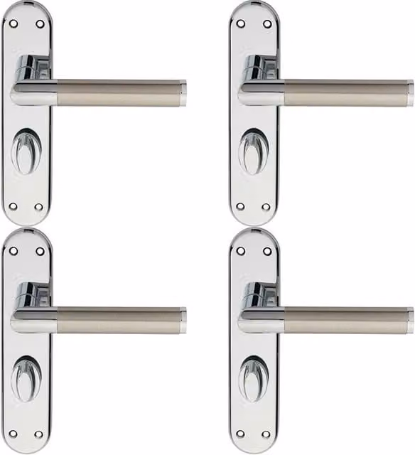 Loops 4x Round Bar Lever Bathroom Door Handle with Backplate, Chrome and Nickel, W: 180 mm, D: 40 mm
