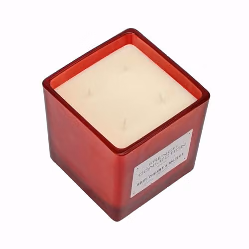 French Connection Dark Cherry Scented Candle in Red Frosted Glass Jar with Wooden Lid – 2