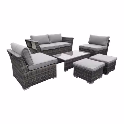 CHARLES BENTLEY St Tropez 6 Seater Rattan Lounge Set in Grey with Removable Cushions, W/D/H: 157 x 75 x 65 cm – 3