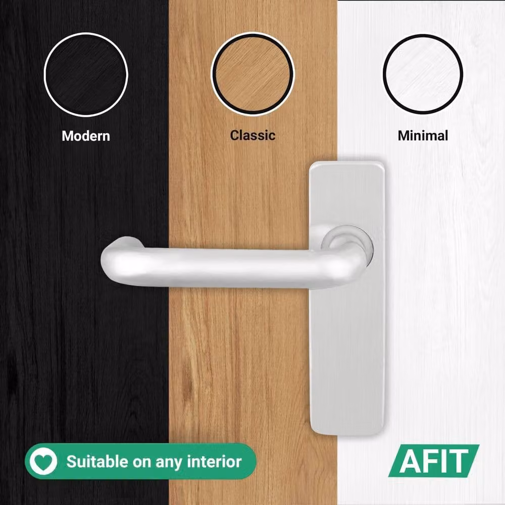 AFIT Satin Steel Return to Door Lever Backplate and 64mm Latch Kit in Silver, W/D/H: 150 x 150 x 150 mm – 5
