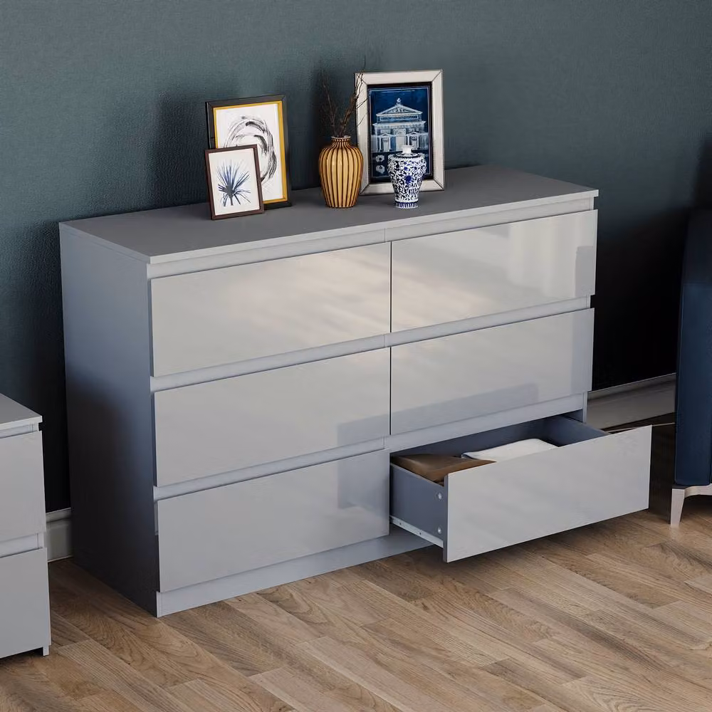 HD Designs High Gloss 6 Drawer Chest of Drawers in Grey – 3