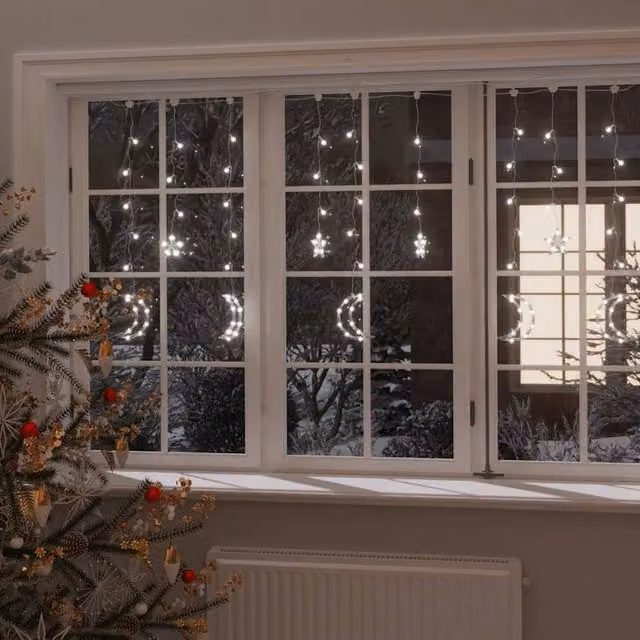 Berkfield Home Star and Moon Fairy Lights with Remote Control, 138 LED Cool White in Clear