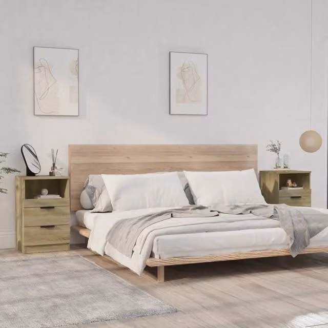Berkfield Home Set of 2 Sonoma Oak Bedside Cabinets in Brown – 1