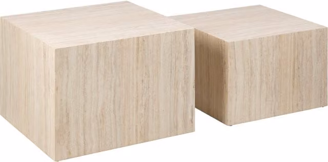Furniture To Go Dice Square Coffee Table Set in Light Oak with Stone Tops