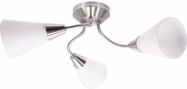 Kristina 3 Way Metal Flush Ceiling Light with Frosted White Glass Shades and LED Bulbs in Silver