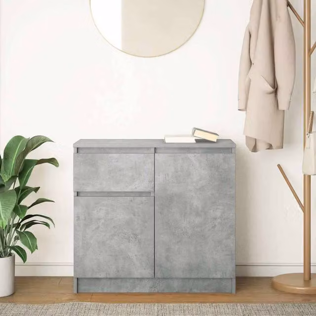 Berkfield Home Sideboard with Drawer in Concrete Grey, W/D/H: 71 x 35 x 65 cm